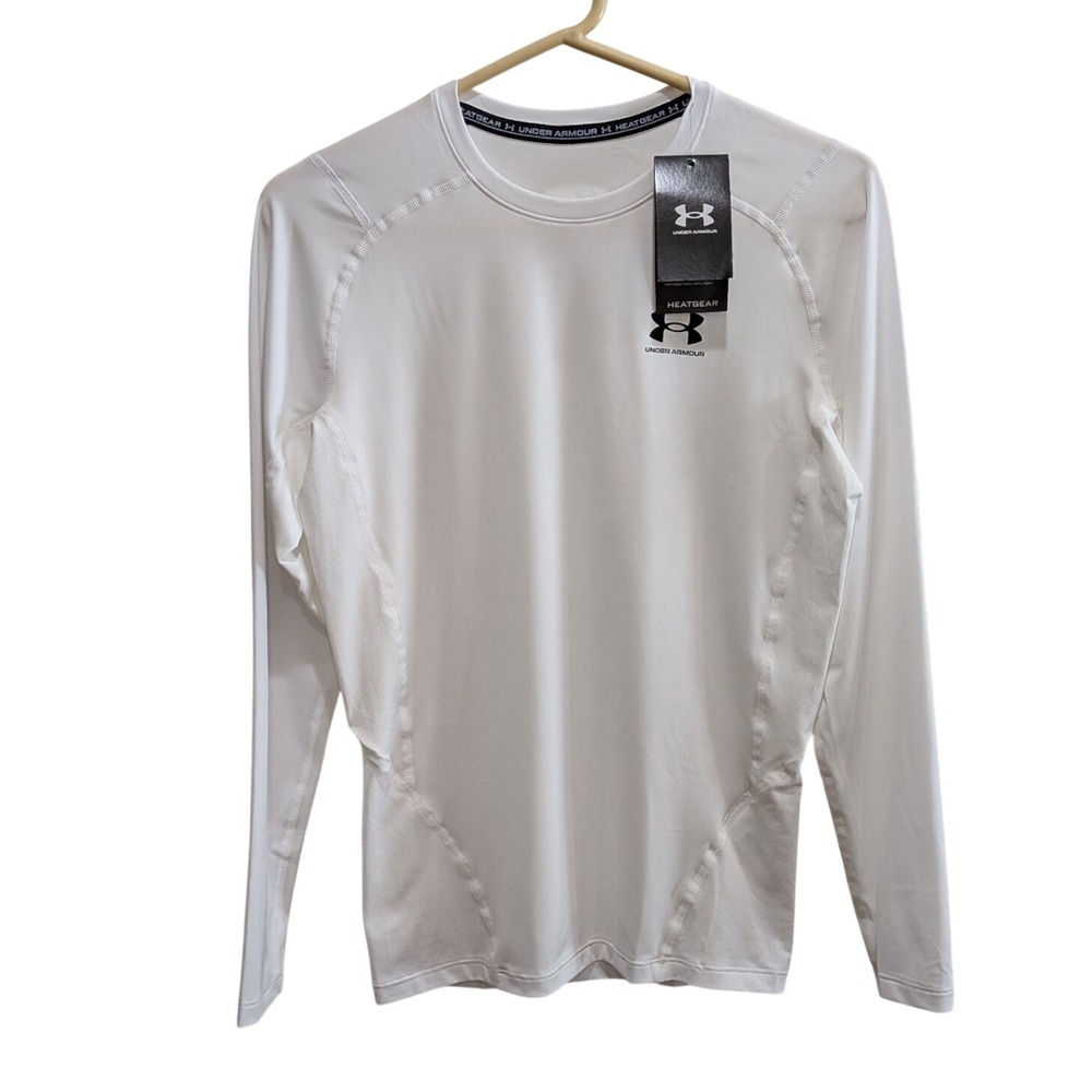 NWT Under Armour Mens L White HeatGear Compression Long Sleeve Base Layer